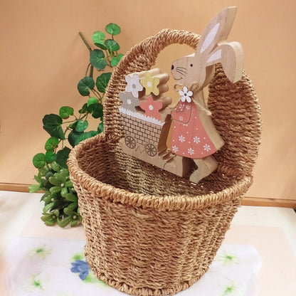 cesto da appoggio o appendere al muro porta-vaso porta-piante applicazione coniglietta legno carriola fiori decorazioni pasquali addobbi kit fai da te vetrina e arredamento casa