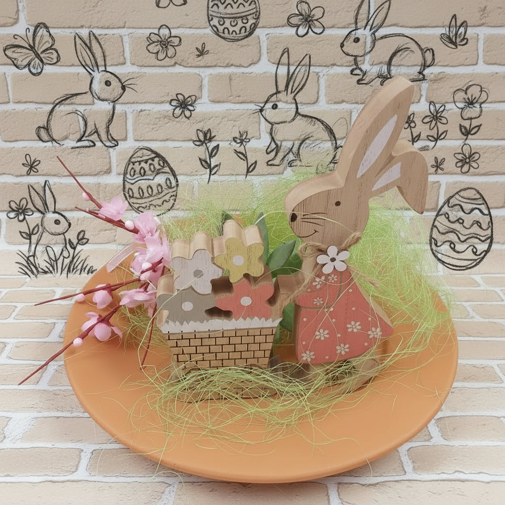 piatto terracotta fior di pesco riempitivo piantina grassa applicazione coniglietta legno carriola fiori decorazioni pasquali addobbi kit fai da te vetrina e arredamento casa