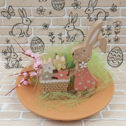 piatto terracotta fior di pesco riempitivo piantina grassa applicazione coniglietta legno carriola fiori decorazioni pasquali addobbi kit fai da te vetrina e arredamento casa