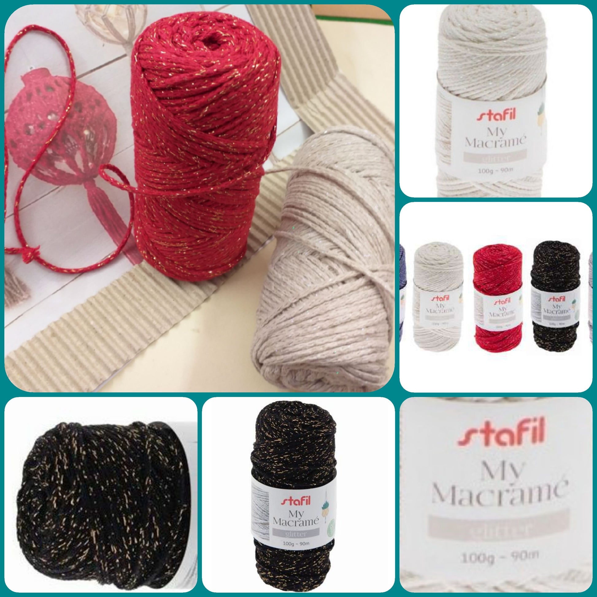 vetrina corda macramè lurex cordoncino filato cotone uncinetto maglia con filo glitterato uso addobbi decorazioni palline sfere albero Natale fai da te tessitura nodi intrecci costumi borse pochette mare spiaggia canotta top estivo