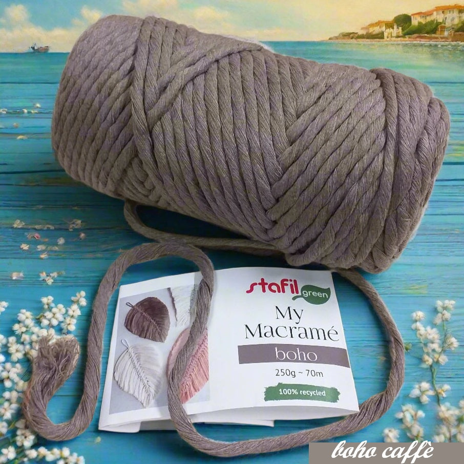 colore beige caffe cordino macramè 4 mm filato stafil boho corda cotone per tende borse nodi marinari spago uso lavorazione a mano uncinetto creazioni portapiante decorazioni muro arazzi scacciapensieri giostrine cuscini tappeti coperte cestini tecnica piume foglie