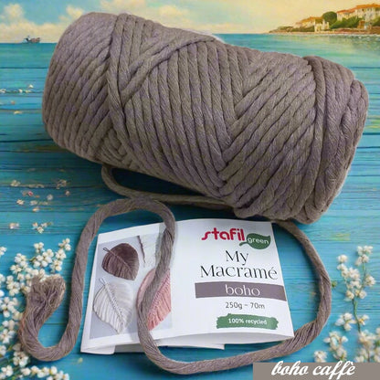 colore beige caffe cordino macramè 4 mm filato stafil boho corda cotone per tende borse nodi marinari spago uso lavorazione a mano uncinetto creazioni portapiante decorazioni muro arazzi scacciapensieri giostrine cuscini tappeti coperte cestini tecnica piume foglie