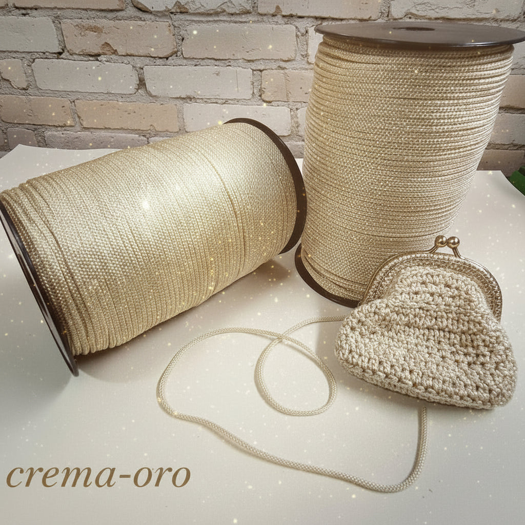 crema/oro borsetta con catenella nappina pochette tripolino thai cordino lurex brillantinato lamè glitter per bijoux borse uncinetto progetti amigurumi crochet cordoncino bags luccicanti dorate clutch sera cerimonia