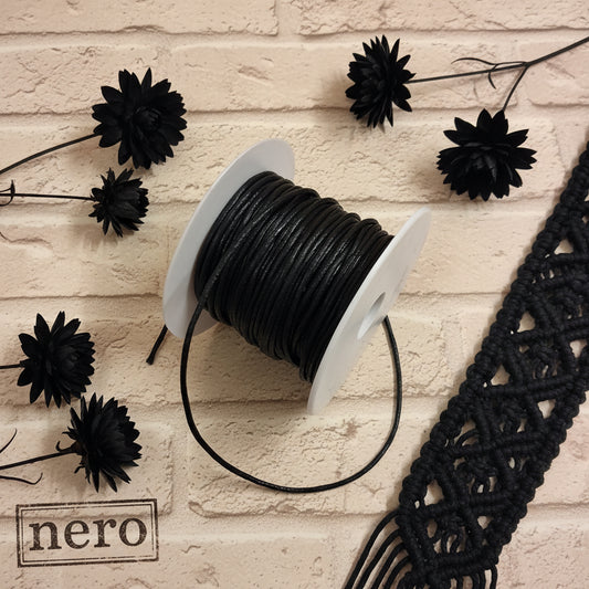 vendita a metro di cordoncino per collane 2 mm cordino di cotone Cerato lavorazione gioielli e Bijoux fai da te di perline o gioielleria bracciali braccialetti macramè colore nero