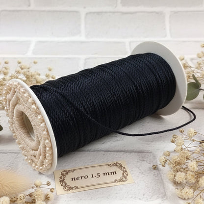 colore nero cordino intrecciato bomboniera 1.5 mm cordoncino passamaneria copripunto misto cotone uso fai da te bambole bigiotteria packaging borse uncinetto e bijoux rilegatura libretti messa