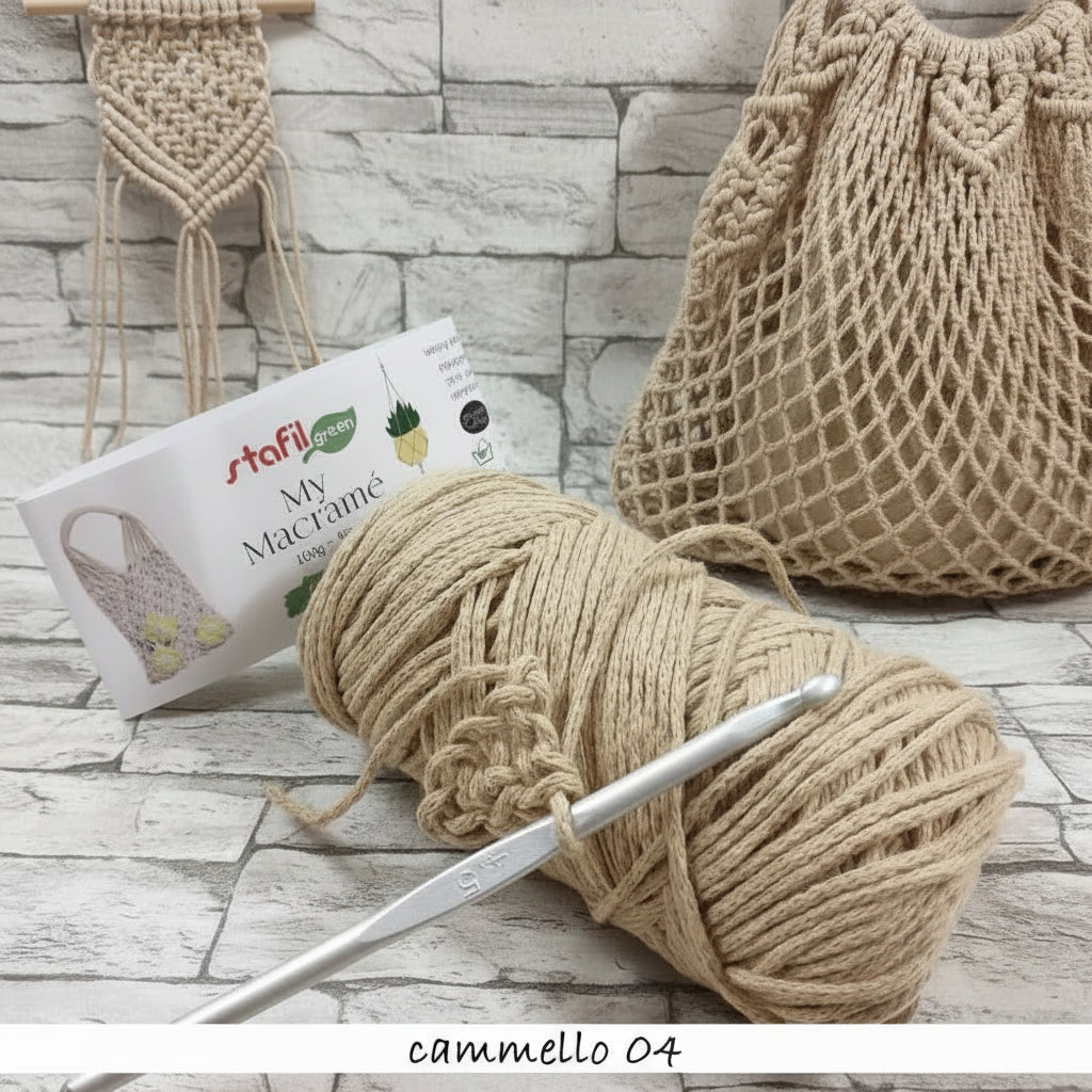 corda macramè cammello beige 04 filato cotone 2 mm sottile cordoncino filo stafil uso creare borse shopping a rete portapiante wall-art decorazioni arazzi da parete appendere al muro