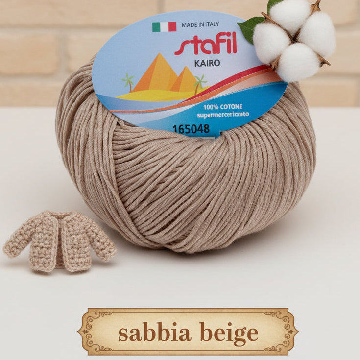 sabbia beige filato grosso Stafil kairo lana stock filo di cotone supermercerizzato per uncinetto ferri lavori a maglia 3-4 uso sferruzzare crochet top canotta costumi estivi scialli maglie sandali espadrillas cappelli moda mare abbigliamento amigurumi casa delle bambole
