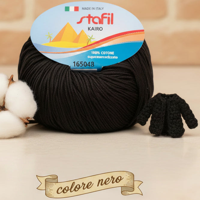 colore nero filato grosso Stafil kairo lana stock filo di cotone supermercerizzato per uncinetto ferri lavori a maglia 3-4 uso sferruzzare crochet top canotta costumi estivi scialli maglie sandali espadrillas cappelli moda mare abbigliamento amigurumi casa delle bambole