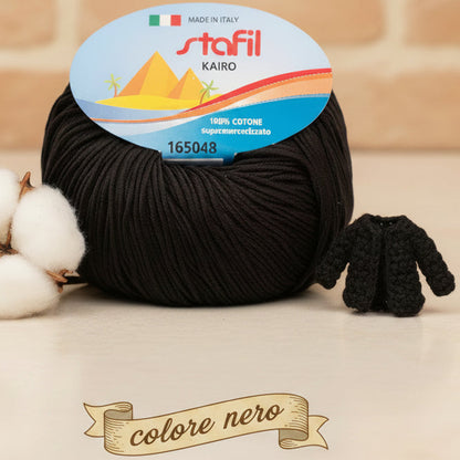 colore nero filato grosso Stafil kairo lana stock filo di cotone supermercerizzato per uncinetto ferri lavori a maglia 3-4 uso sferruzzare crochet top canotta costumi estivi scialli maglie sandali espadrillas cappelli moda mare abbigliamento amigurumi casa delle bambole