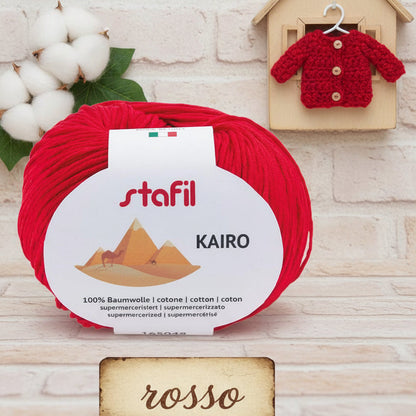 colore rosso filato grosso Stafil kairo lana stock filo di cotone supermercerizzato per uncinetto ferri lavori a maglia 3-4 uso sferruzzare crochet top canotta costumi estivi scialli maglie sandali espadrillas cappelli moda mare abbigliamento amigurumi casa delle bambole