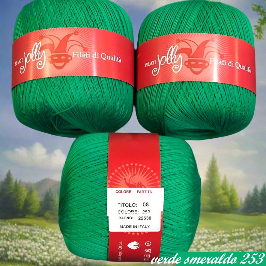 filati jolly verde smeraldo 253 made italy filo sottile cotone per uncinetto 1.25-1.75 offerta gomitoli uso crochet corredino bambine copertine scarpine cuffie scialle poncho costume lavori a maglia con ferri da calza