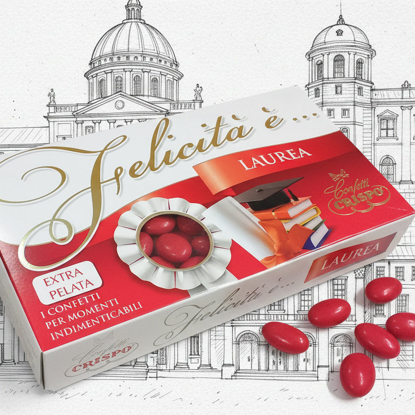 Crispo 1 kg scatola confetti mandorla classica rossi laurea extra pelata per confettata e fai da te bomboniere made in Italy Felicità è 