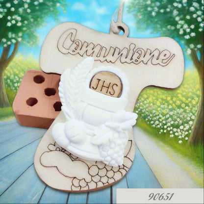 Calice pirografia Croce Tau simboli comunione cresima bomboniere fai da te decorazioni applicazioni in legno ciondolo souvenir articoli religiosi sacri per confezionare ricordini segnaposto