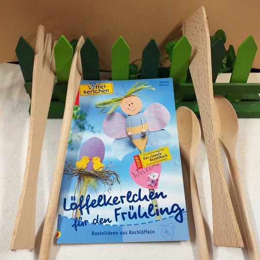 Rayher kit manuale Löffelkerlchen für den Frühling Bastelideen con i cucchiai da cucina in legno kit manuale e attrezzi uso lavoretti pasquali creativi facili bambini