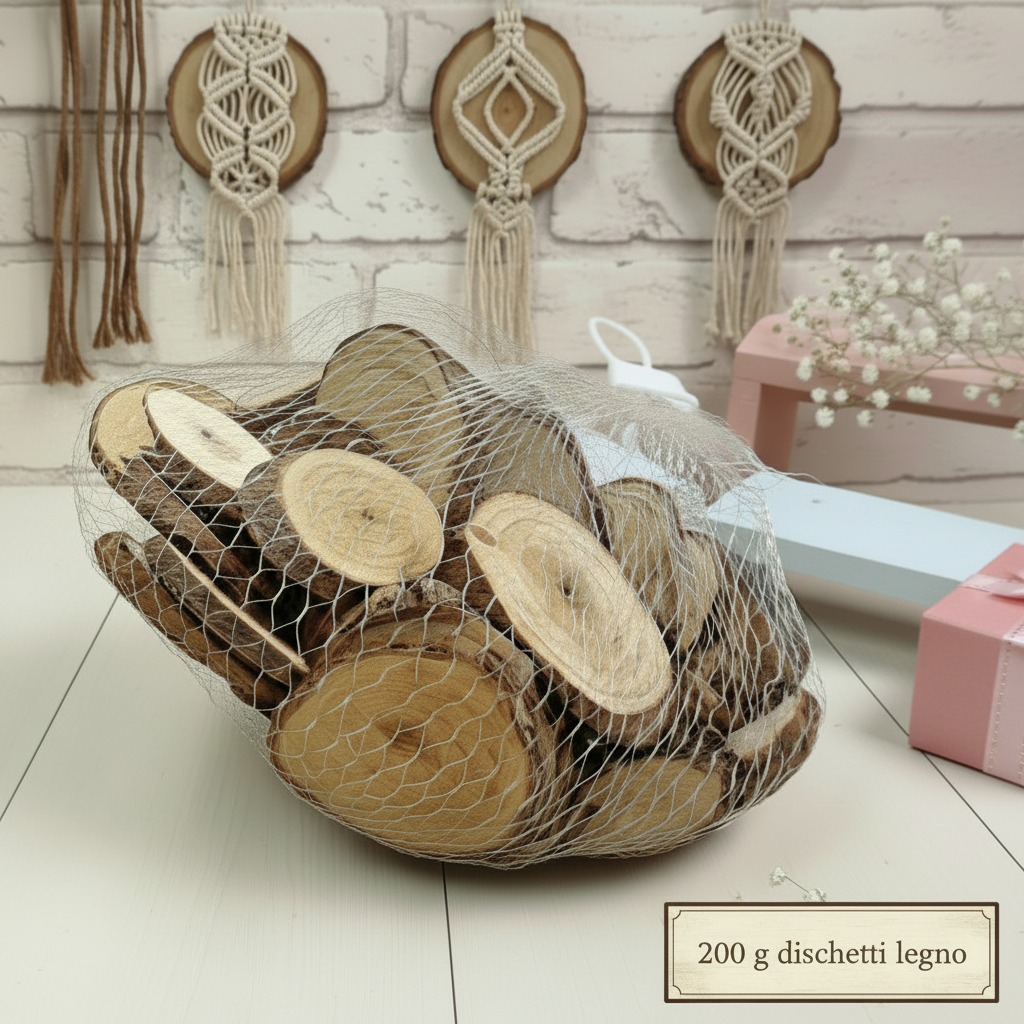 dischi piccoli legno stock offerta per decorazioni pasquali e natale segnaposto bomboniere intreccio macramè