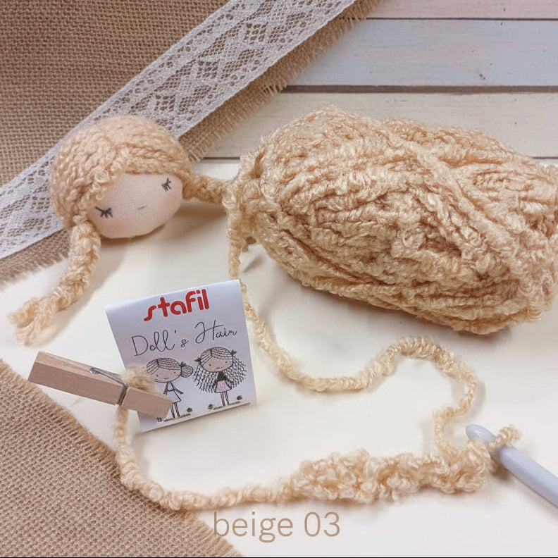 beige 03 fai da te parrucca bambola con lana bouclè simil-teddy filato boccoli ricciolino per capelli ricci pigottine di stoffa pezza tessuto Doll's Hair stafil bambolina ad uso uncinetto ferri da maglia borse shop online