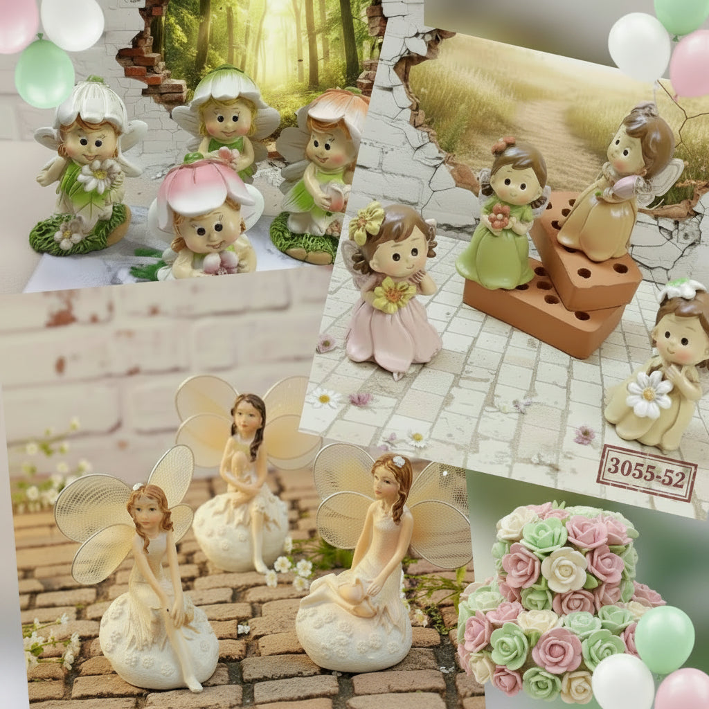 elfi e fatine dei fiori del bosco statuine decorative da collezione per regali ricordini bomboniere fai da te