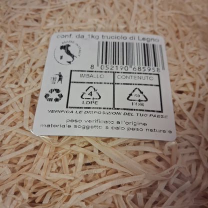 codice etichetta truciolo legno paglietta riempitivo made in italy confezione 1 kg peso verificato all'origine soggetto a calo peso naturale