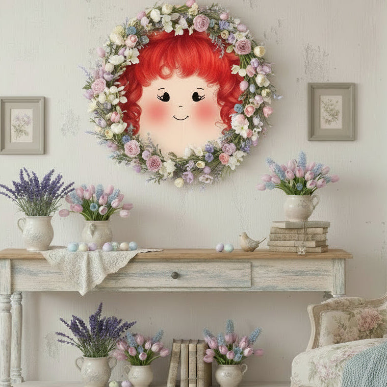occhi cuoricini sorriso Mery bambole di pezza grandi fai da te cucito creativo faccine maglina circonferenza 16 cm per creare pigotte di stoffa tessuto quadri da parete pannello