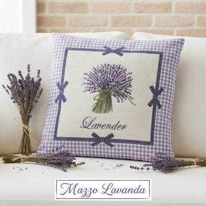 mazzo lavanda tessuto azzurro lilla quadretti stoffa tinta unita tela disegnata stampata idea regalo cucina cuscino federa