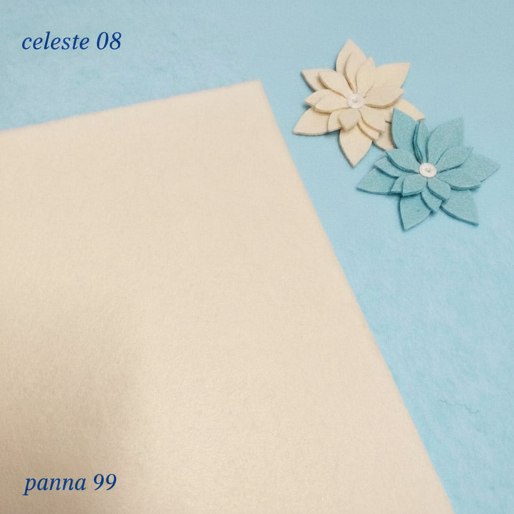 Cucito creativo fai da te Natale bambole pasquali con feltro 3 mm colori rotolo tessuto panna celeste idea ghirlanda stelle natalizie fiori juta pino abete