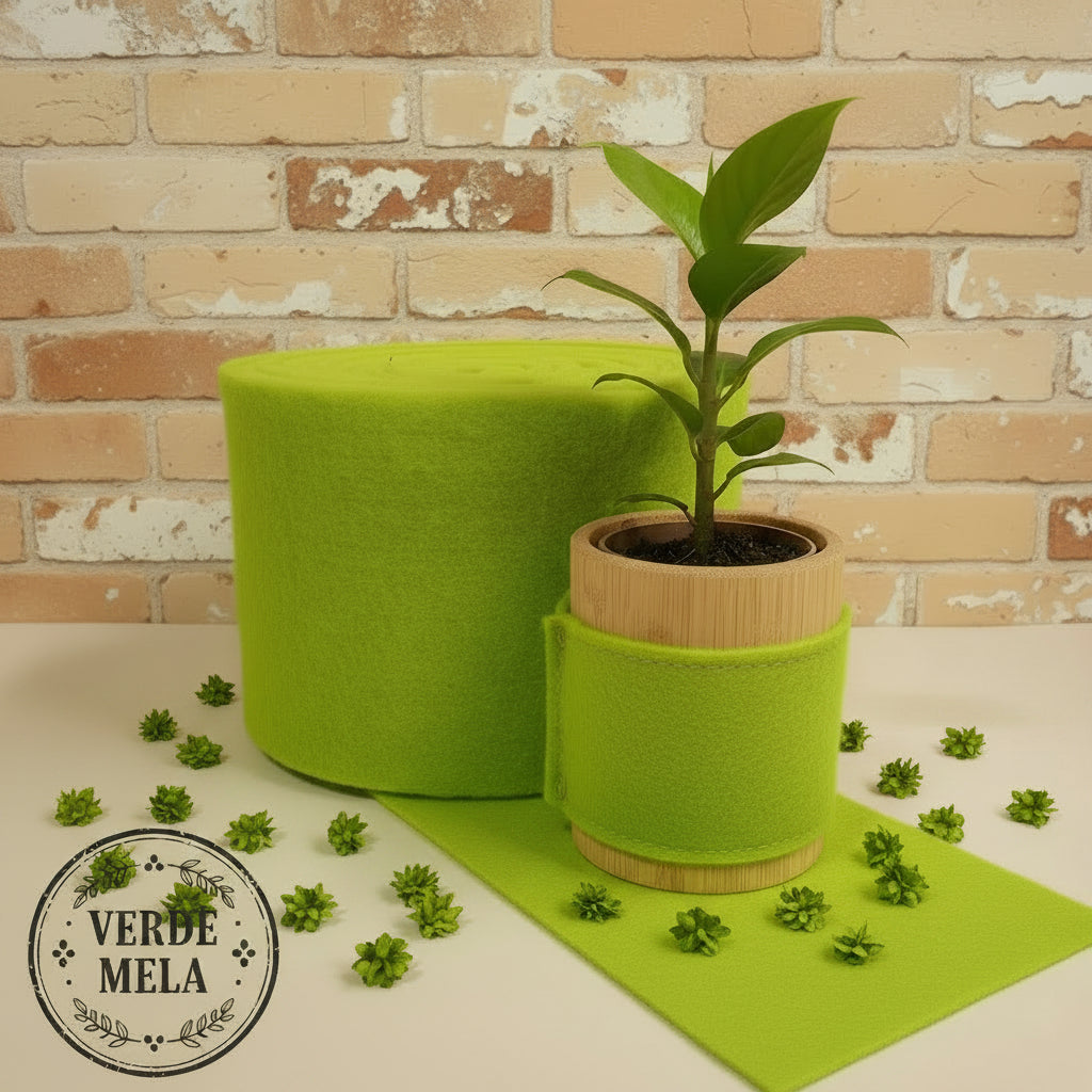idea rivestire vaso pianta con nastro di feltro lana cotta panno da infeltrire per decorazioni addobbi verde mela