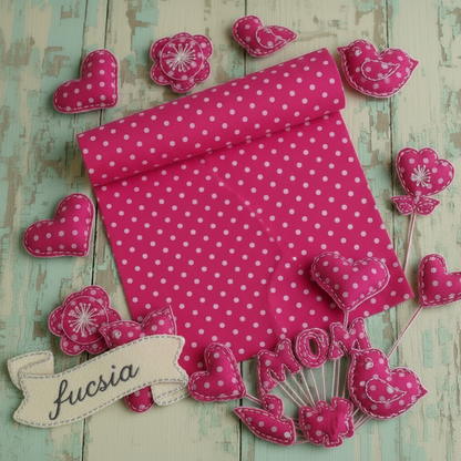 fucsia tessuto colorato feltro pannolenci stampato pois fantasia uso creare ovetti bambola lavoretti creativi bambini addobbi decorazioni natale pasquale cuori festa della mamma