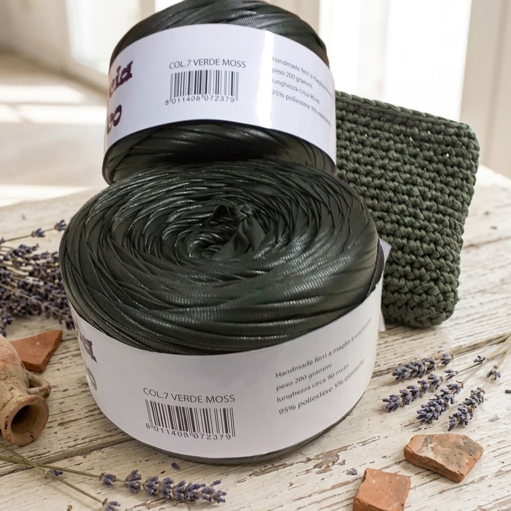 colore 7 verde moss fettuccia mas eco soft ecopelle per borse e pochette uncinetto