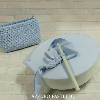 azzurro pastello lycra-soft pizza fettuccia borse uncinetto morbida sottile uso crochet bags clutch pochette sacca mare estive abbigliamento moda bustine spiaggia piscina