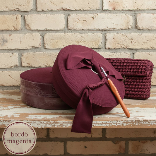 shop fettuccia bordeaux magenta maglina stafil jersey per borse cestini tappeti | uncinetto idea pochette clutch bags abbigliamento moda