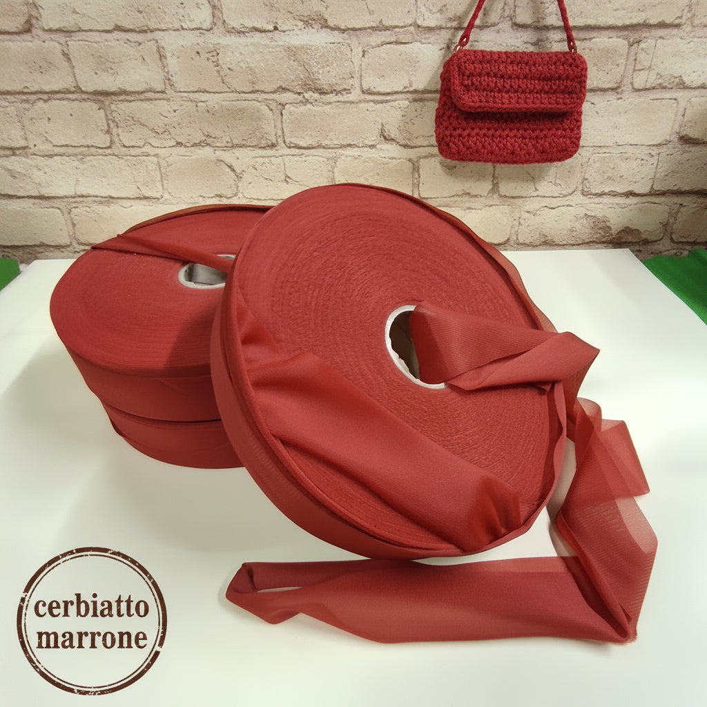 jersey stafil fettuccia borse uncinetto pochette colore cerbiatto marrone mpn 119904 anche per cestini abbigliamento moda arredo casa cuscini tappeti