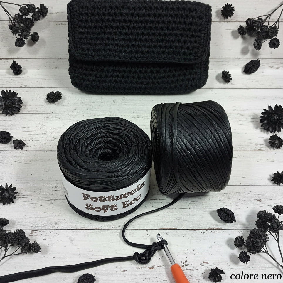 colore nero fettuccia soft ecopelle per borse uncinetto e pochette by MAS