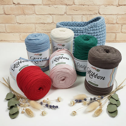 corda tubolare vuota nastro ribbon piatto stafil green ribbon 250 g 130 m cotone riciclato fettuccia rossa beige  crema rosa azzurro borse uncinetto uso pochette clutch bags crochet cestini confezioni regalo natalizie