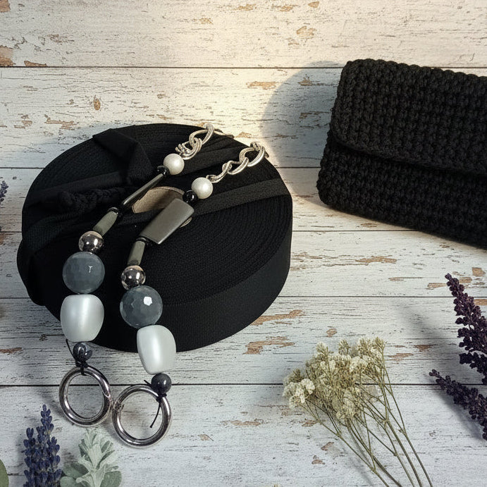 nero grigio vetrina autunnale kit fettuccia jersey o tulle con manico perle gioiello catena stile bijoux per fare borsa uncinetto pochette