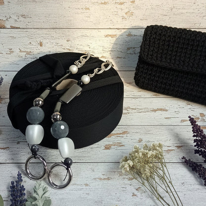 nero grigio vetrina autunnale kit fettuccia jersey o tulle con manico perle gioiello catena stile bijoux per fare borsa uncinetto pochette