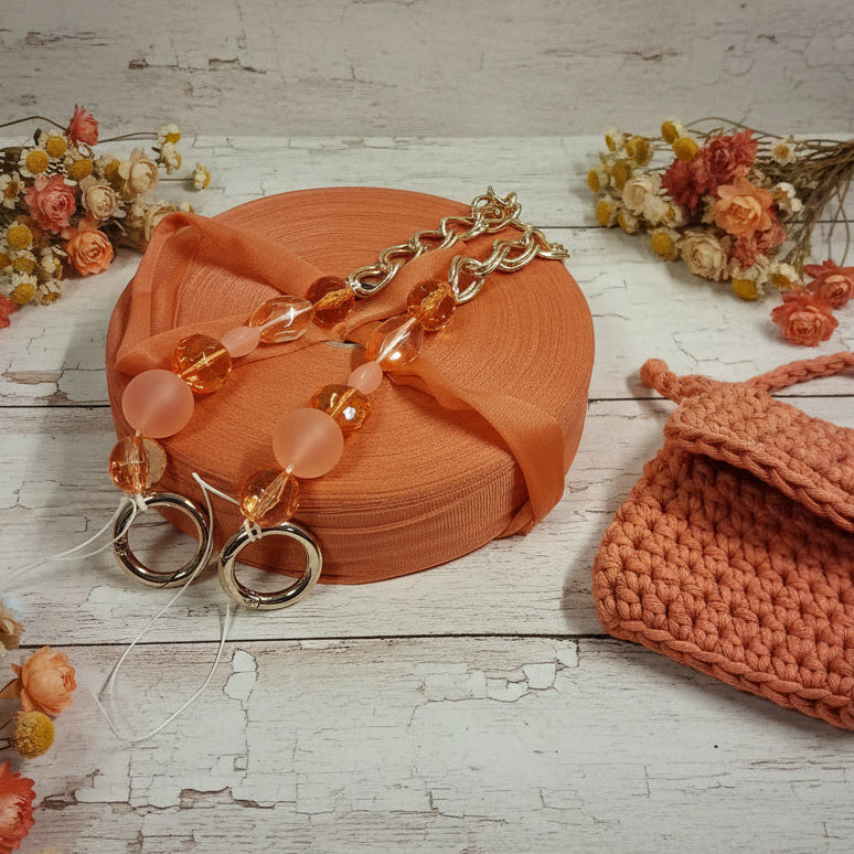 arancione vetrina autunnale kit fettuccia jersey o tulle con manico perle gioiello catena stile bijoux per fare borsa uncinetto pochette
