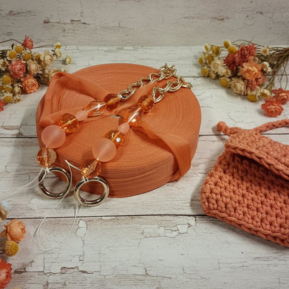 arancione vetrina autunnale kit fettuccia jersey o tulle con manico perle gioiello catena stile bijoux per fare borsa uncinetto pochette