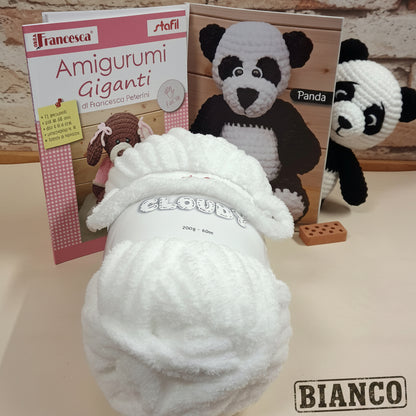 bianco filato Cloudy fettuccia e libretto  progetti animaletti 60 cm uncinetto 9 facile veloce amigurumi giganti panda maxi peluche di cordoncino da sferruzzare a mano per bambini neonati cameretta fiocco nascita