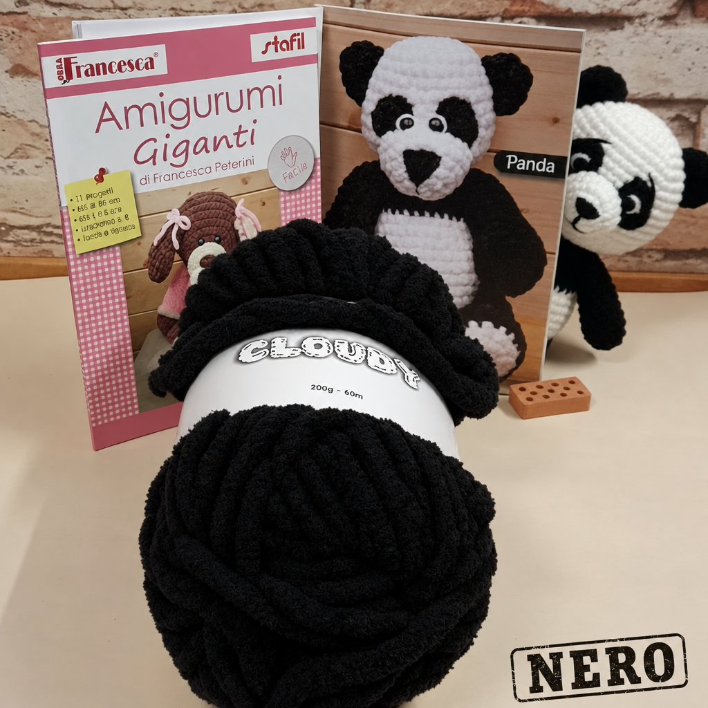 nero 200 g 60 metri  filato Cloudy fettuccia e libretto 8 progetti animaletti 60 cm uncinetto 9 facile veloce amigurumi giganti orso e piccolo orsetto maxi peluche di cordoncino da sferruzzare a mano per bambini neonati cameretta fiocco nascita