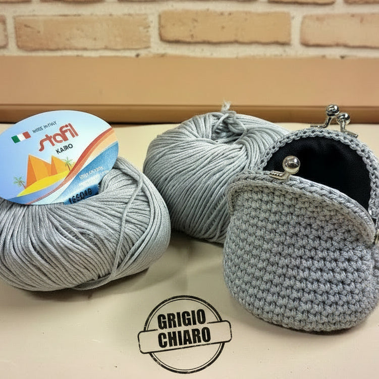 grigio chiaro perlato filato grosso spesso Stafil kairo italiano lana stock filo di cotone supermercerizzato per uncinetto ferri lavori a maglia 3-4 uso sferruzzare crochet top canotta costumi estivi borsellino borse granny mattonelle