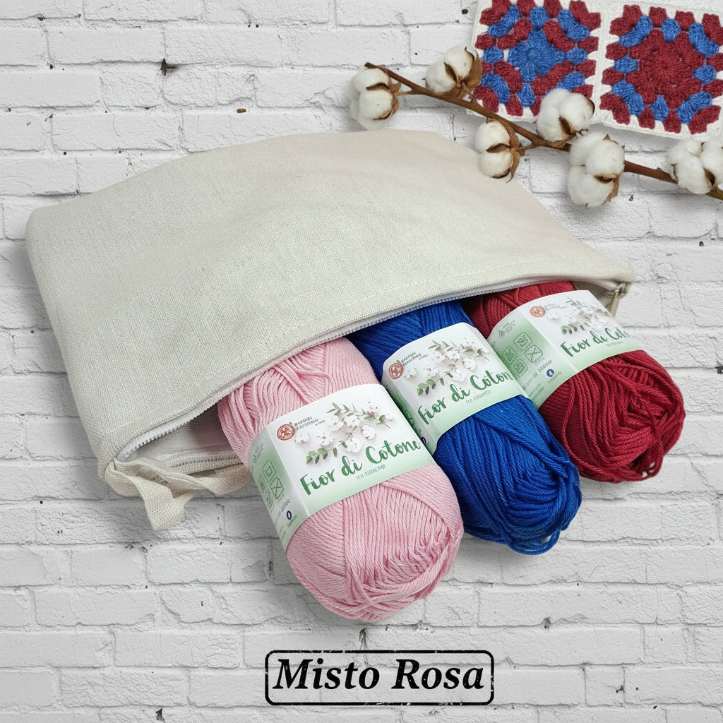 pochette tela con misto rosa gomitoli filo uncinetto filato cotone grosso mercerizzato uso amigurumi pupazzi bambole crochet bag borse costumi abbigliamento arredamento
