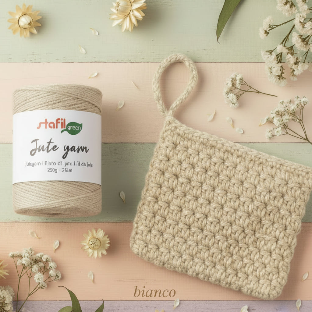 bianco jute garn filato juta 250 g 210 m pochette uncinetto estiva sole mare spiaggia filo packaging bomboniere
