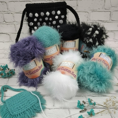 lana con frange colori MAS cordino fantasia pelosetto pelliccioso ecologico cordoncino per uncinetto borse scaldacollo pochette clutch bags sciarpe stole