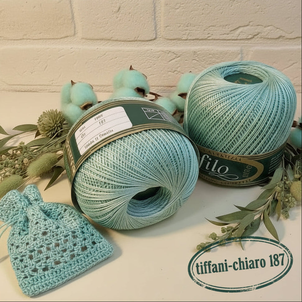 tiffani-chiaro 187 filo di scozia Profilo 100 g 100% puro cotone pregiato filato sottile n 12 per uncinetto 0.60 - 1.00 lavori crochet chiaccherino filet pizzi merletti sacchettino bomboniere