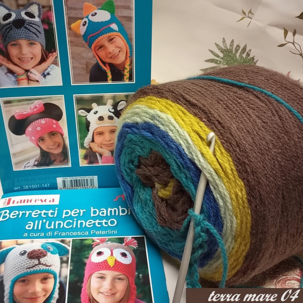amigurumi cappelli orecchie pompon con acrilico soffice economico misto lana UFO sfumata cake Ball filato stafil caramella multicolore gomitoli in vendita per uncinetto maglia schemi cartamodelli lavori berretti bambini kit turchese ocra panna marrone