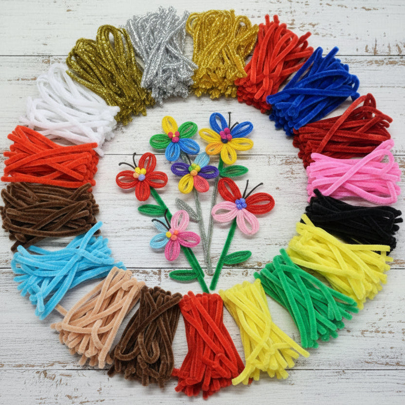 vetrina colori fili di ciniglia scovolini decorativi per hobby creativi lavoretti bambini ferretti modellabili bastoncini ferro animato metallo ad uso addobbi natalizi creazioni animaletti braccia bambole angeli gnomi folletti idea fare fiori farfalle con stelo