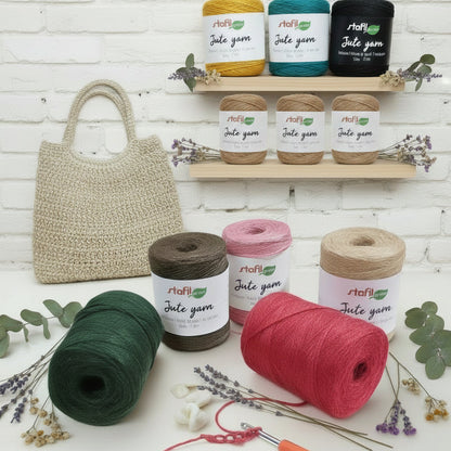 verde rosso marrone rosa beige naturale rustico filato juta jute garn yute yarn stafil green cordino borse uncinetto filo 2 mm cordoncino per macramè tessitura tappeti cappelli scarpe sandali