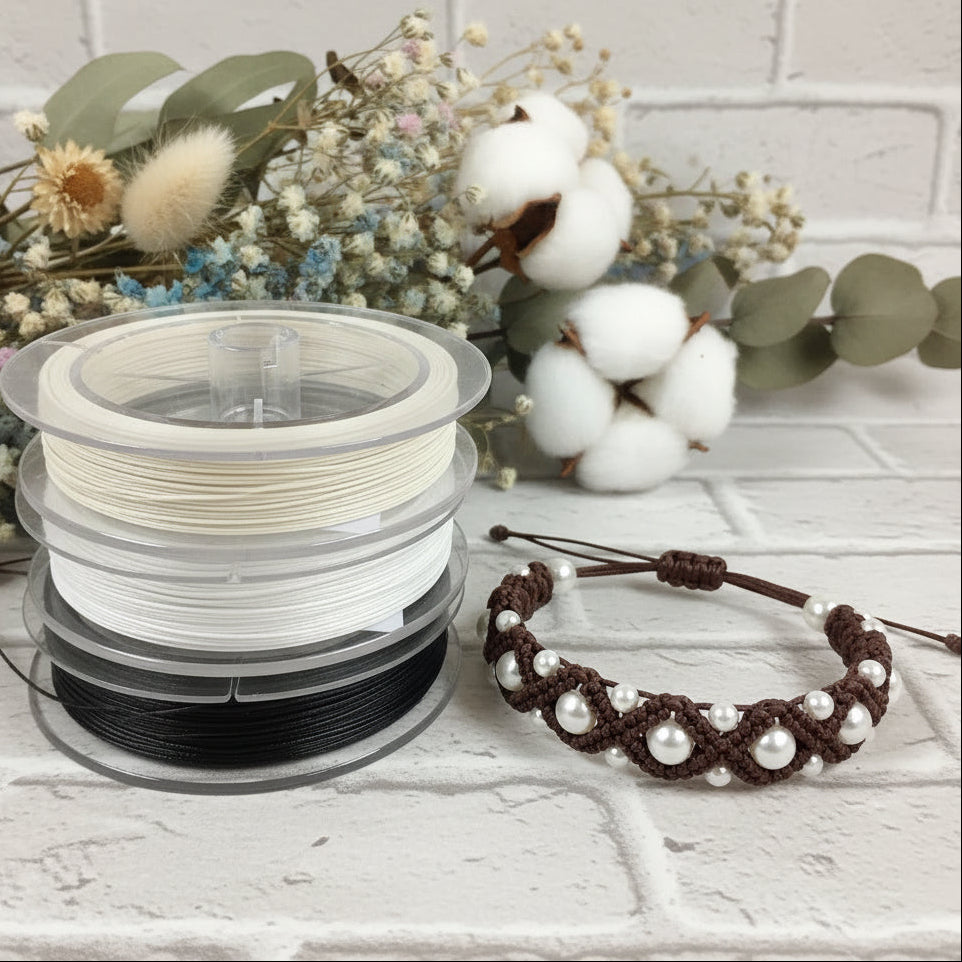 filo sottile cerato cotone 0.50 mm cordino di cordoncino colori bianco panna marrone nero uso fai da te bijoux di bigiotteria micro-macramè perline collane bracciali dell'amicizia