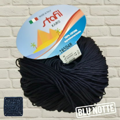 blu notte filato grosso Stafil kairo italiano lana stock filo di cotone supermercerizzato per uncinetto ferri lavori a maglia 3-4 uso sferruzzare crochet top canotta costumi estivi scialli maglie sandali espadrillas cappelli moda mare abbigliamento amigurumi casa delle bambole