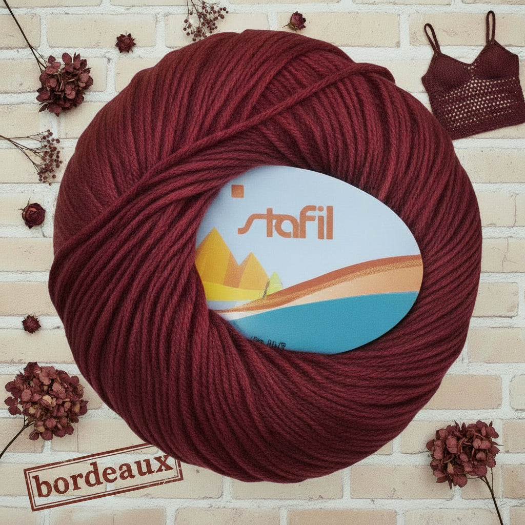 bordeaux filato grosso spesso Stafil kairo italiano lana stock filo di cotone supermercerizzato per uncinetto ferri lavori a maglia 3-4 uso sferruzzare crochet top canotta costumi estivi